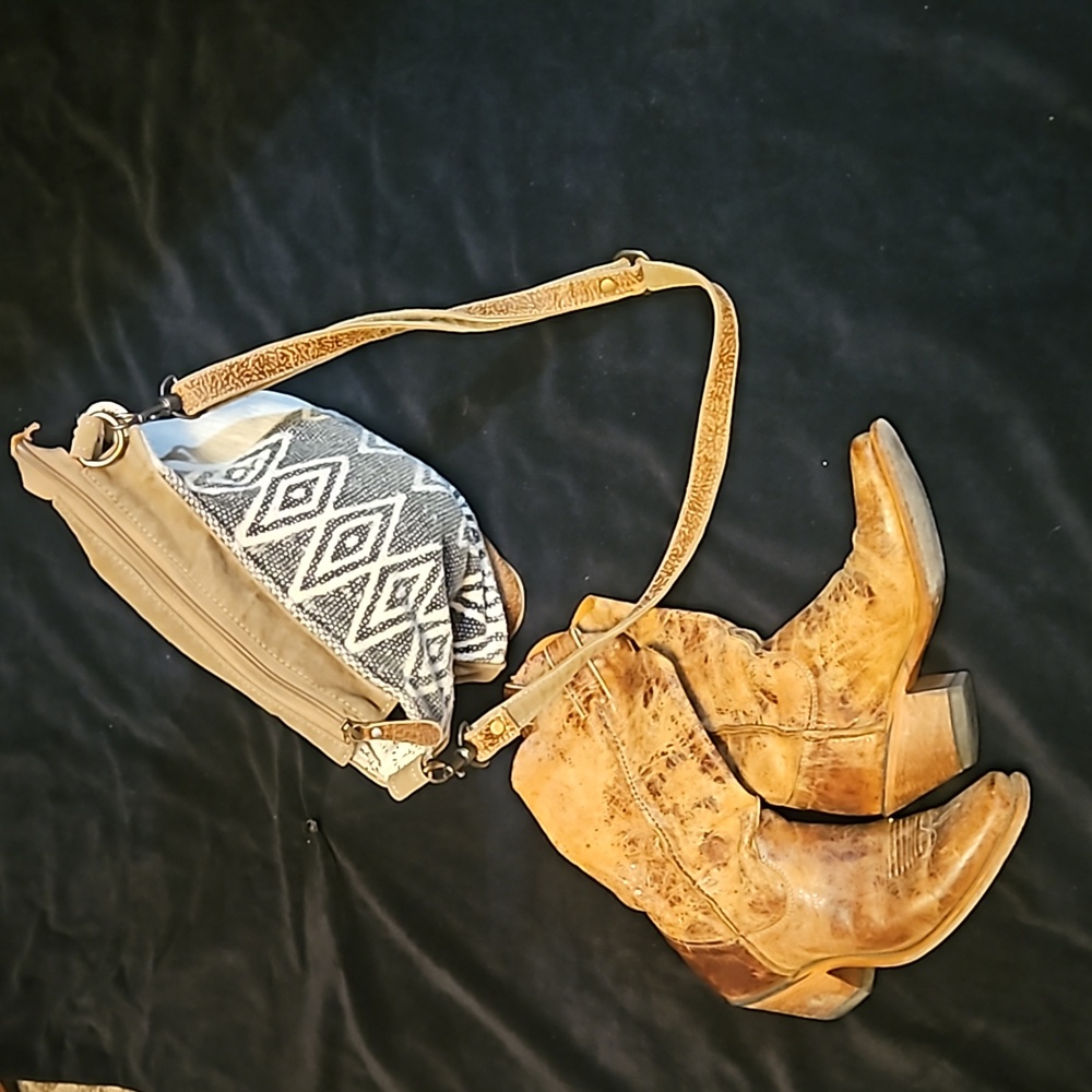 Myra Bag Cerulean Upcycled Canvas & Cowhide crossbody/Shoulder Bag